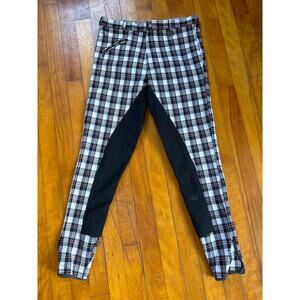 ELT brand equestrian riding breeches black, white, and red plaid pattern Size 16